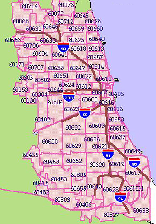 Chicago Zip Map Adams Printable Map 3258