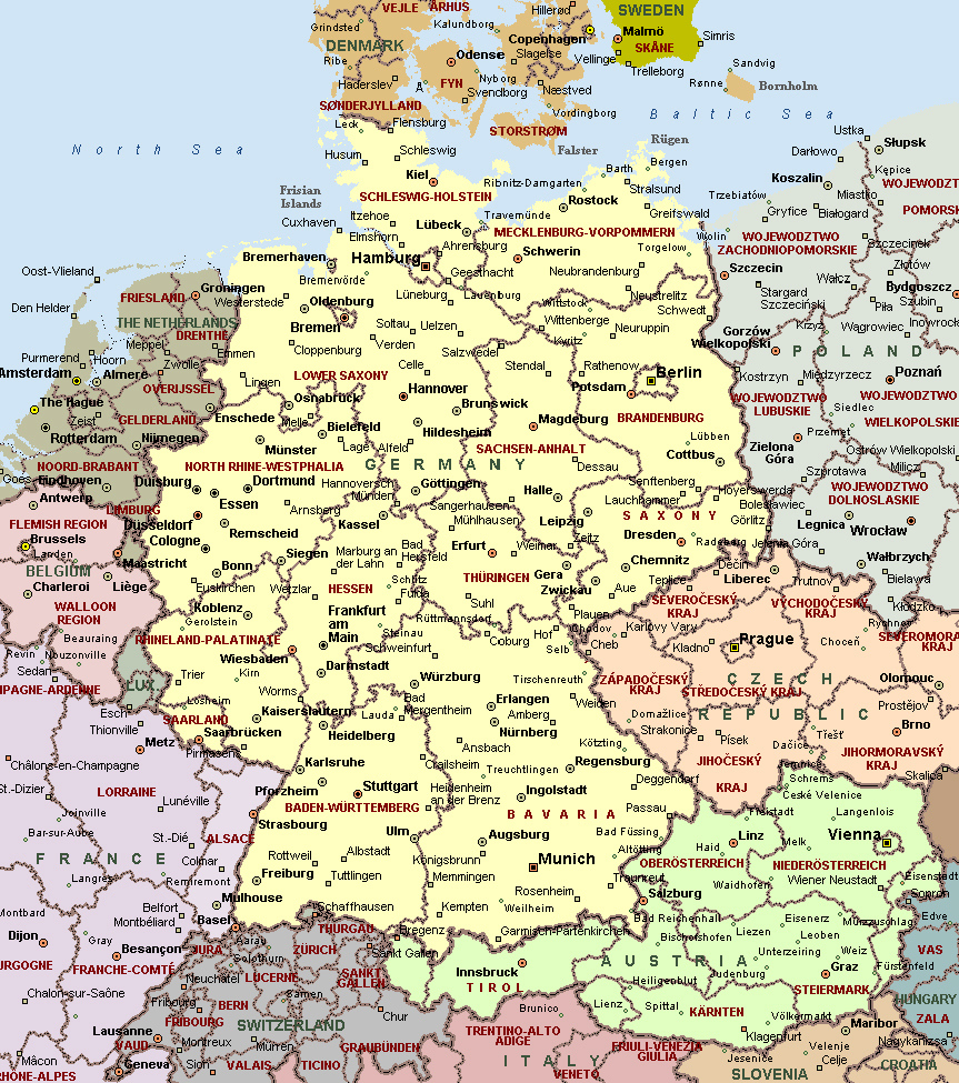 Cities Of Germany On Detailed Map Detailed Map Of Cities Of Germany 