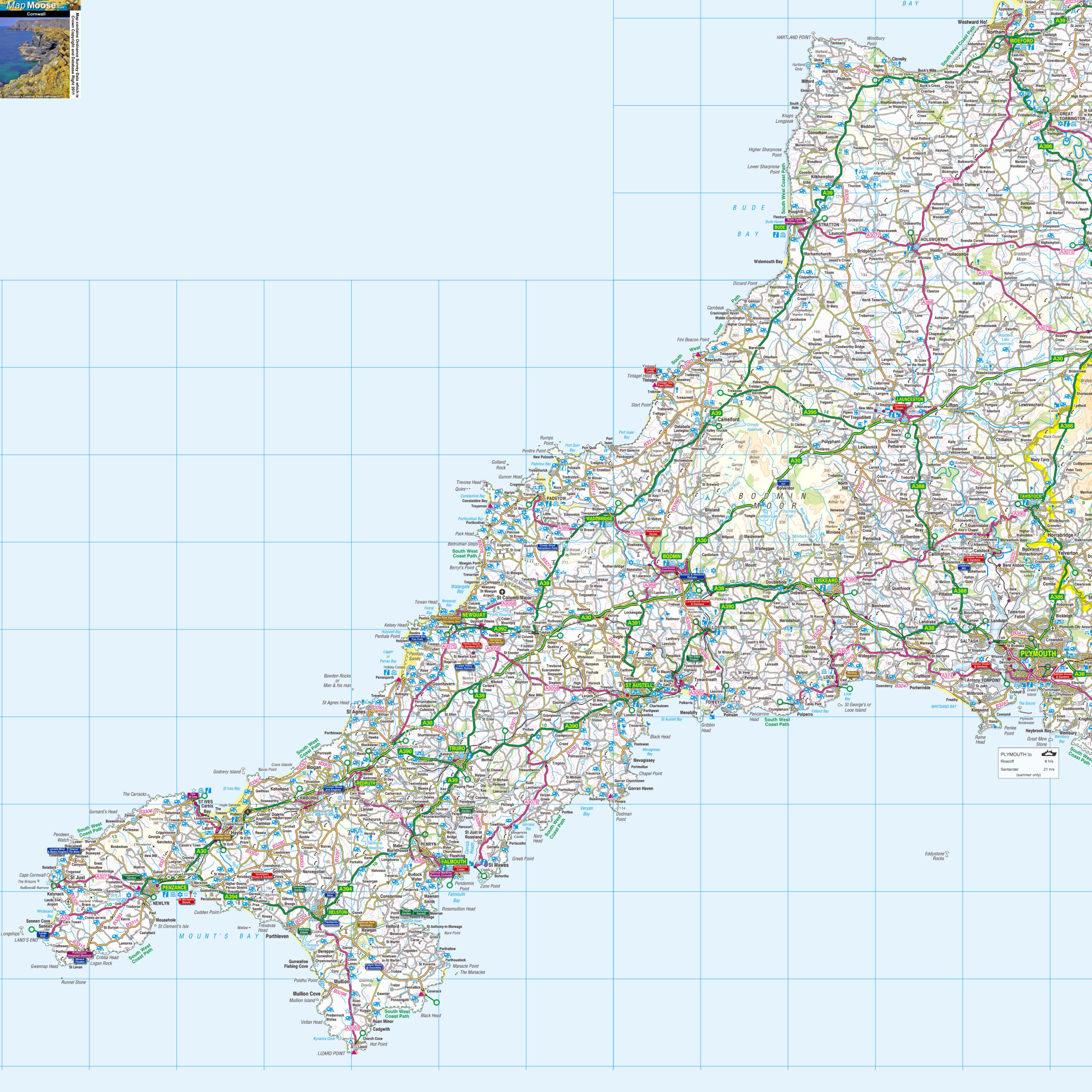 Cornwall Offline Map Including The Cornish Coastline Lands End A30 