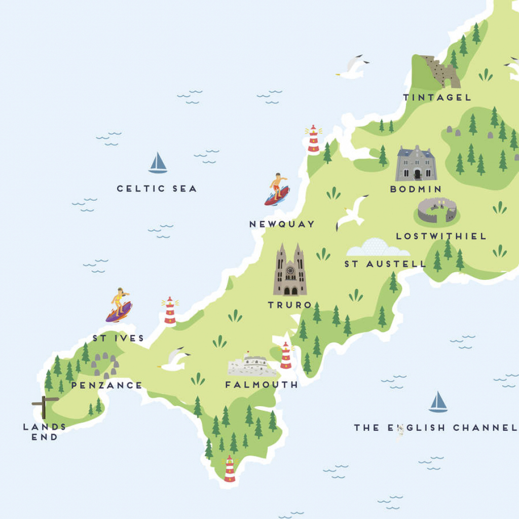 Cornwall Offline Map Including The Cornish Coastline Lands End Within 