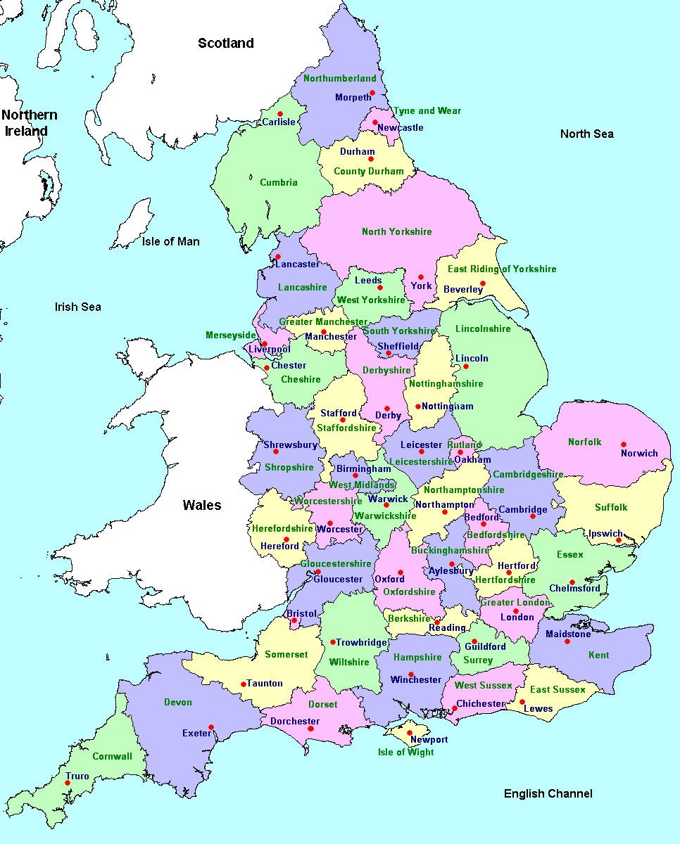 Counties And County Towns England Map Counties Of England