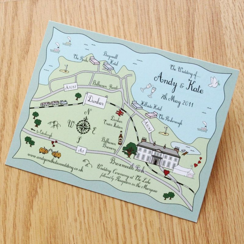Custom Map Wedding Invitation Or Info Card Full Colour Etsy Custom 
