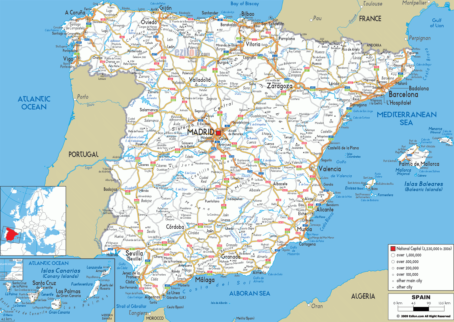 Detailed Clear Large Road Map Of Spain Ezilon Maps