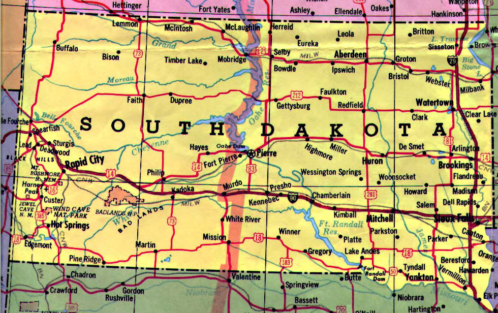 Detailed Map Of South Dakota State With Highways Vidiani Maps 