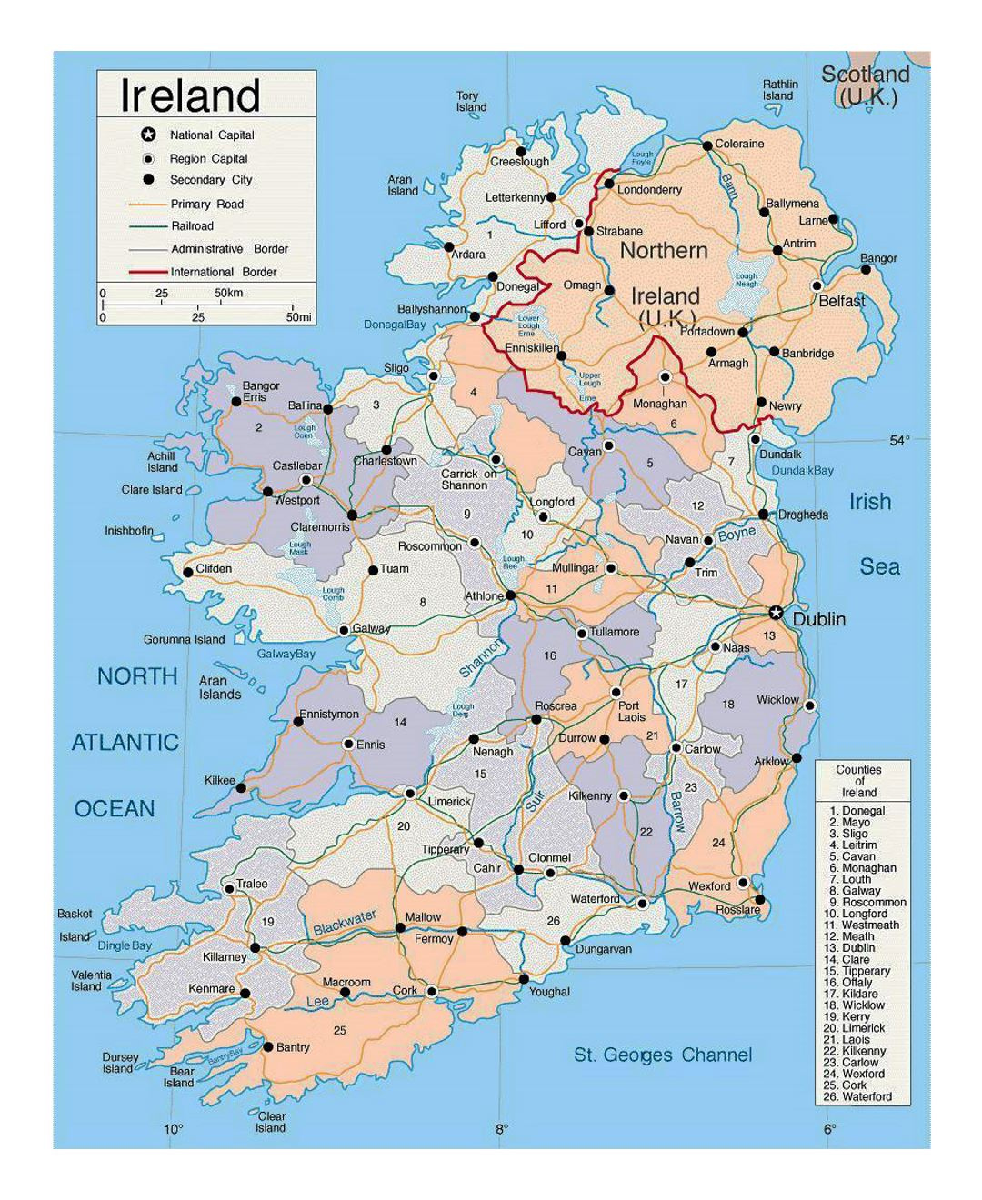 Printable Map Of Ireland Counties And Towns Adams Printable Map Printable Map Of Ireland Counties And Towns Adams Printable Map