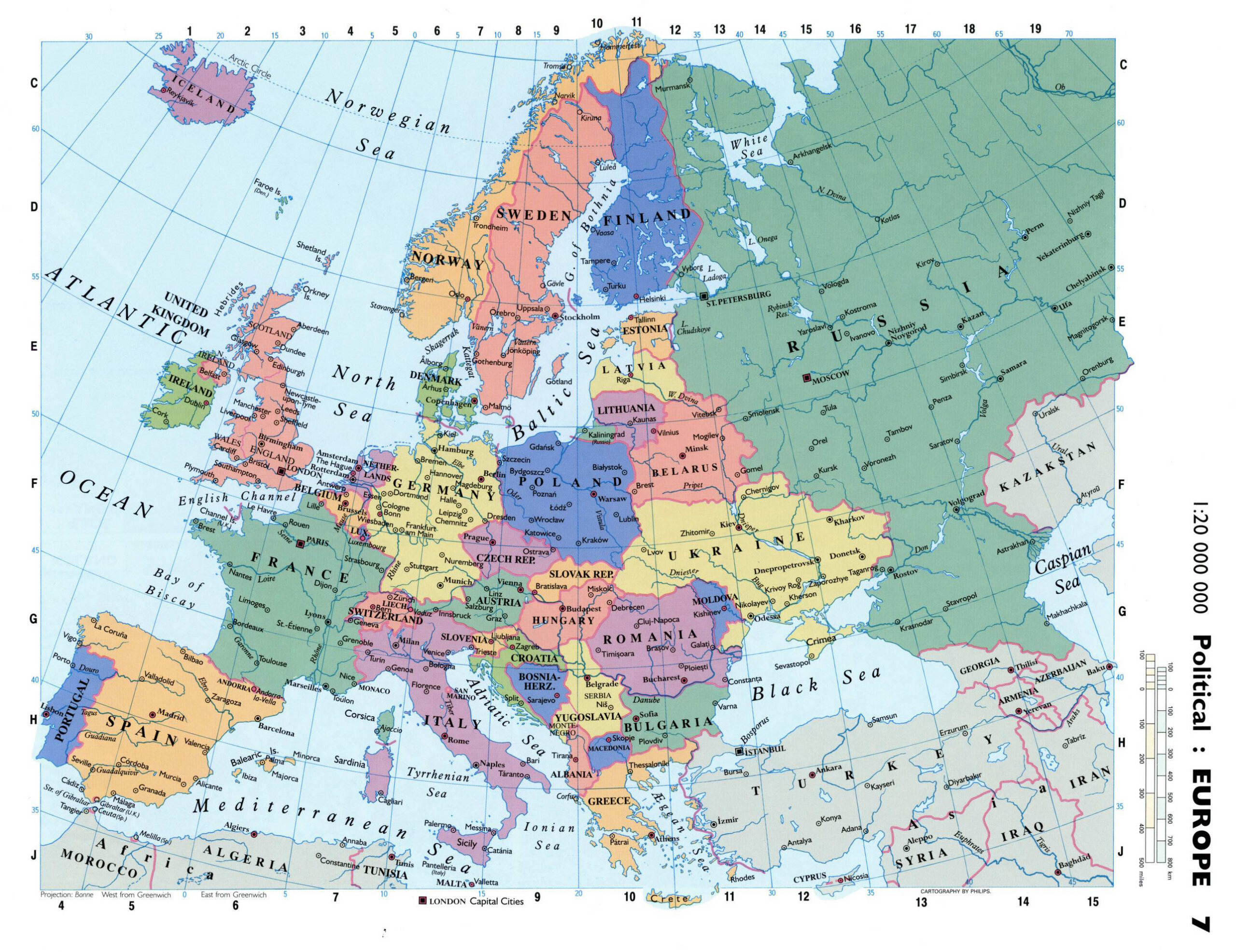 Detailed Political Map Of Europe With Capitals And Major Cities 