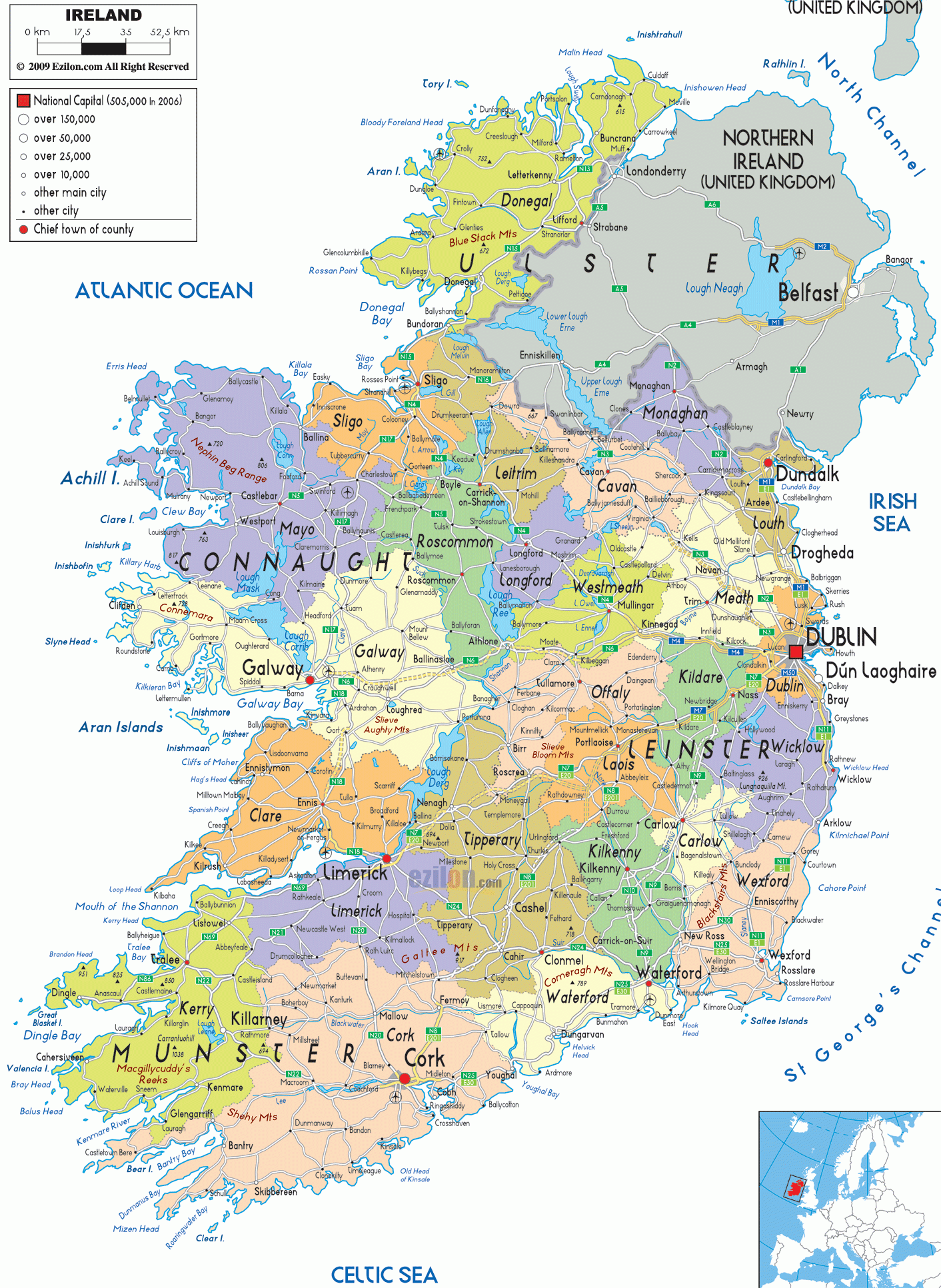 Detailed Political Map Of Ireland Ezilon Maps