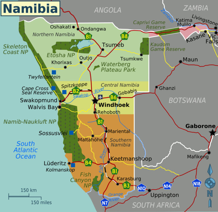 Printable Road Map Of Namibia