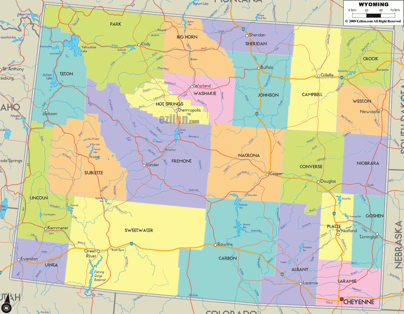 Detailed Political Map Of Wyoming Ezilon Maps