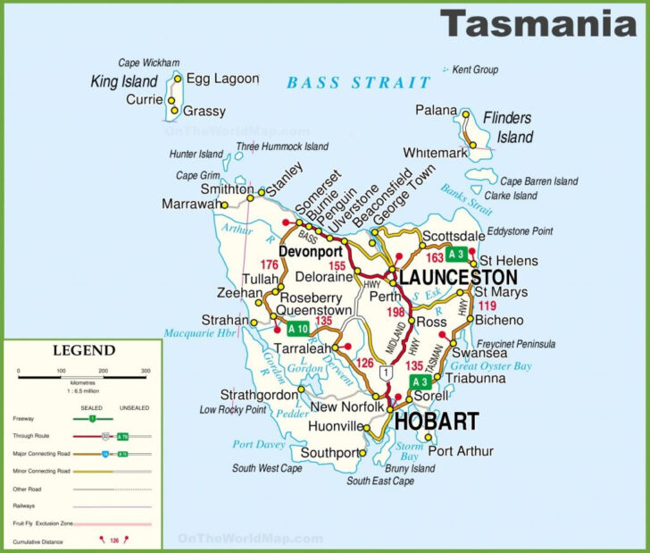 Detailed Tasmania Road Map With Cities And Towns Printable Map Of ...