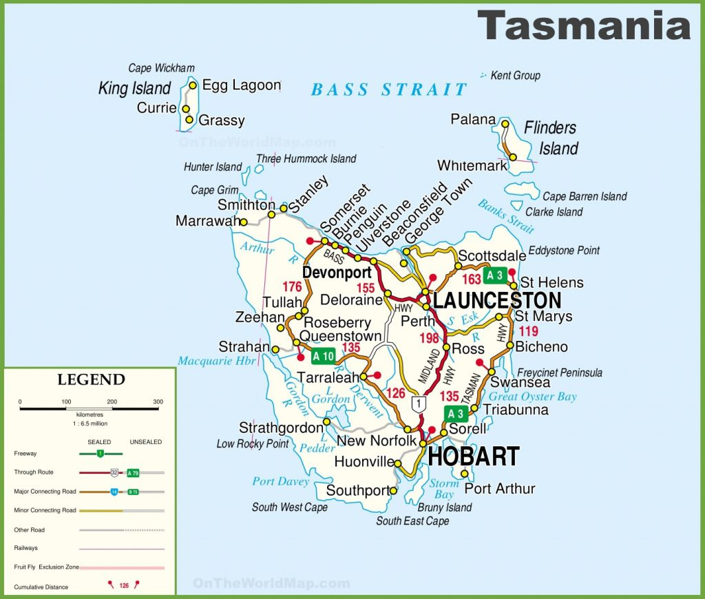 Detailed Tasmania Road Map With Cities And Towns Printable Map Of 