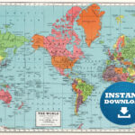 Digital Old World Map Printable Download Vintage World Map PRINTABLE