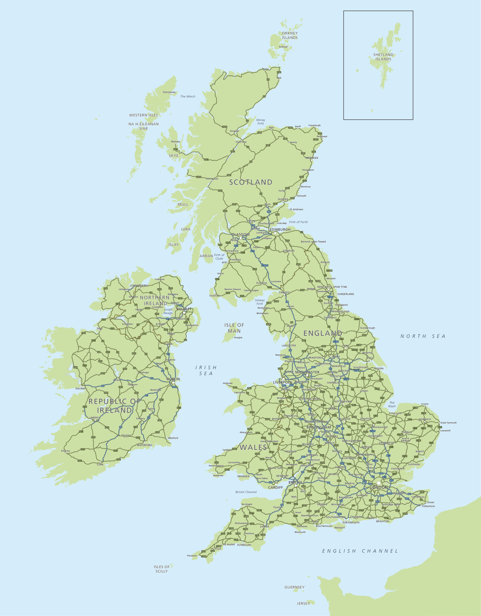 Editable Map Of Britain And Ireland With Cities And Roads Maproom