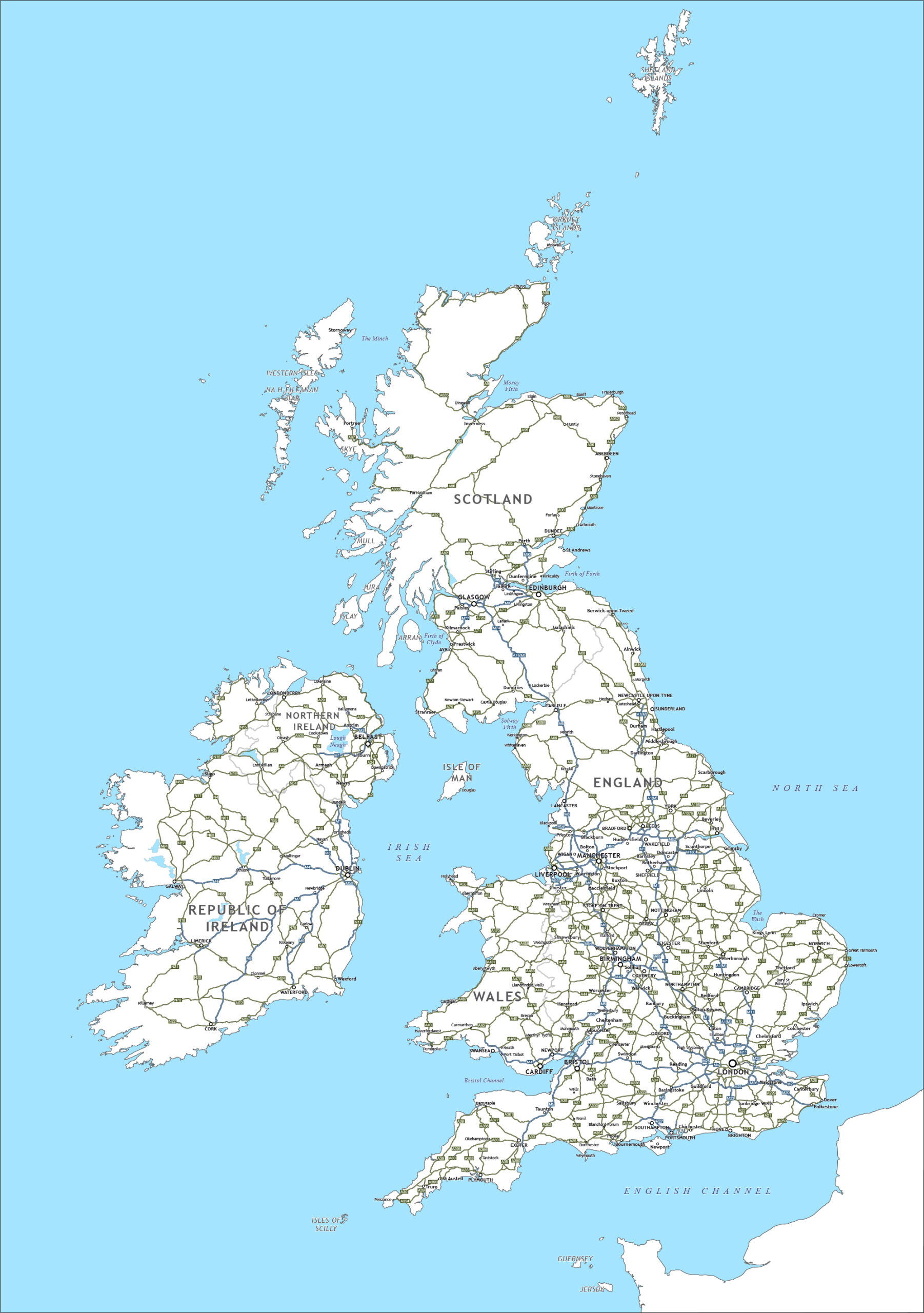 Editable Map Of Britain And Ireland With Cities And Roads Maproom