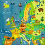 Europe Map Illustration Digital Print Poster Kids Room