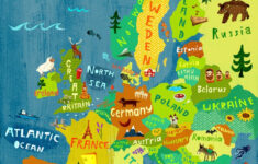 Europe Map Illustration Digital Print Poster Kids Room