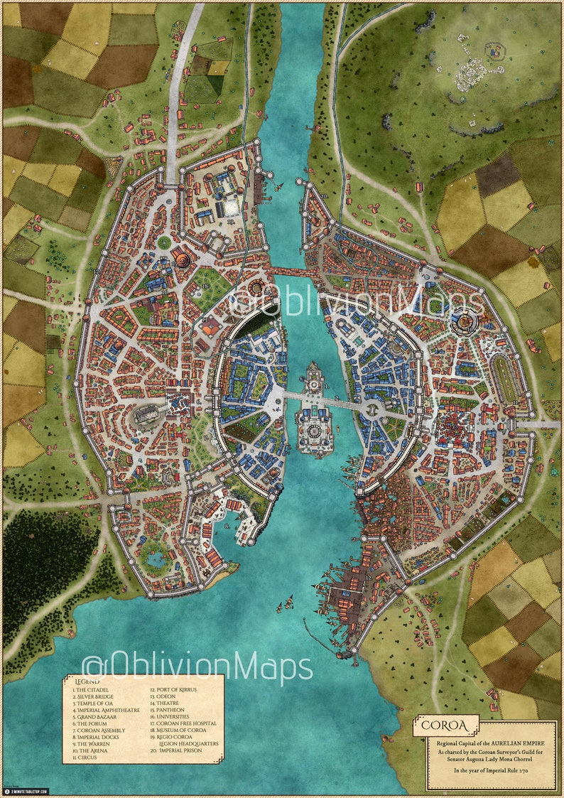 Fantasy City Map Digital Rpg Game Map D d Dnd Poster Art Print Etsy