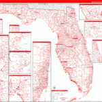 Florida Zip Code Wall Map Red Line Style By MarketMAPS