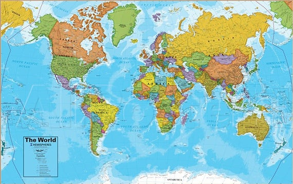 Followned Blank World Map A3