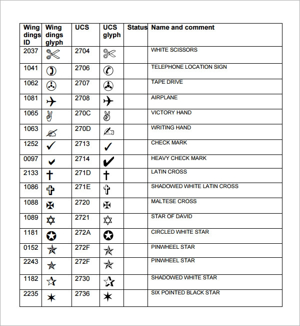 FREE 6 Wingdings Chart Templates In PDF
