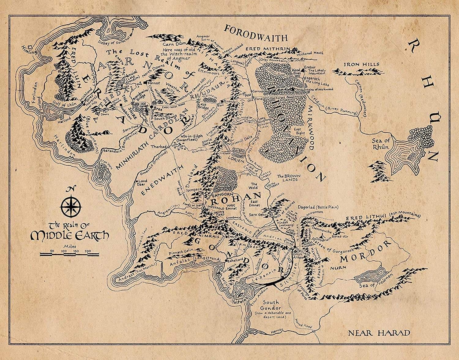 Full Map Of Middle Earth Poster