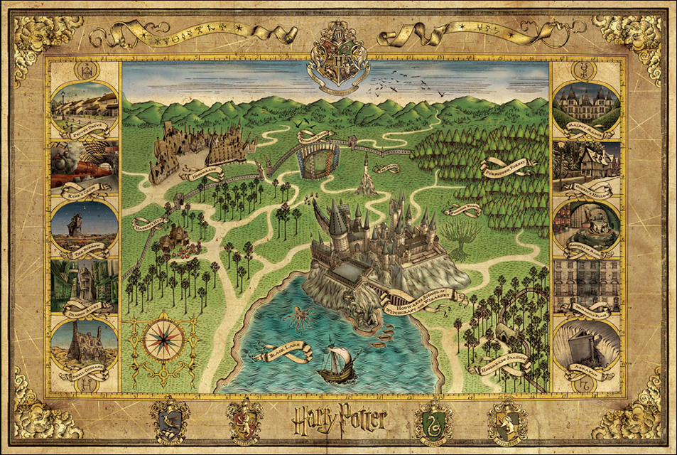 Harry Potter Movie Memorabilia Map Of Hogwarts Castle Surroundings 