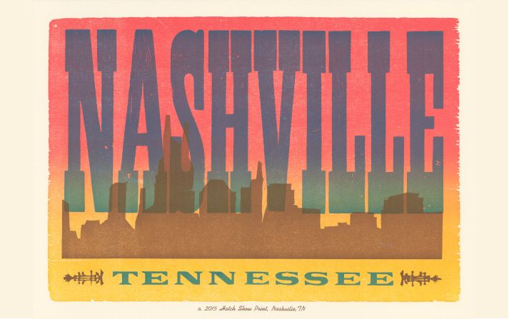 Hatch Show Print Nashville Skyline Letterpress Poster Skyline