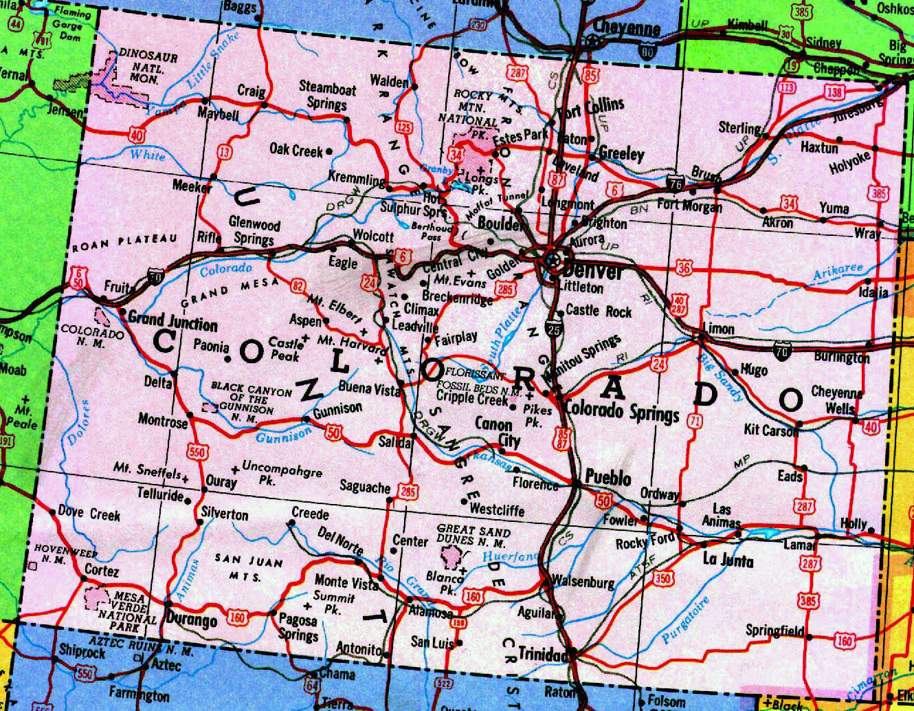 Highways Map Of Colorado State Colorado State Highways Map Vidiani 