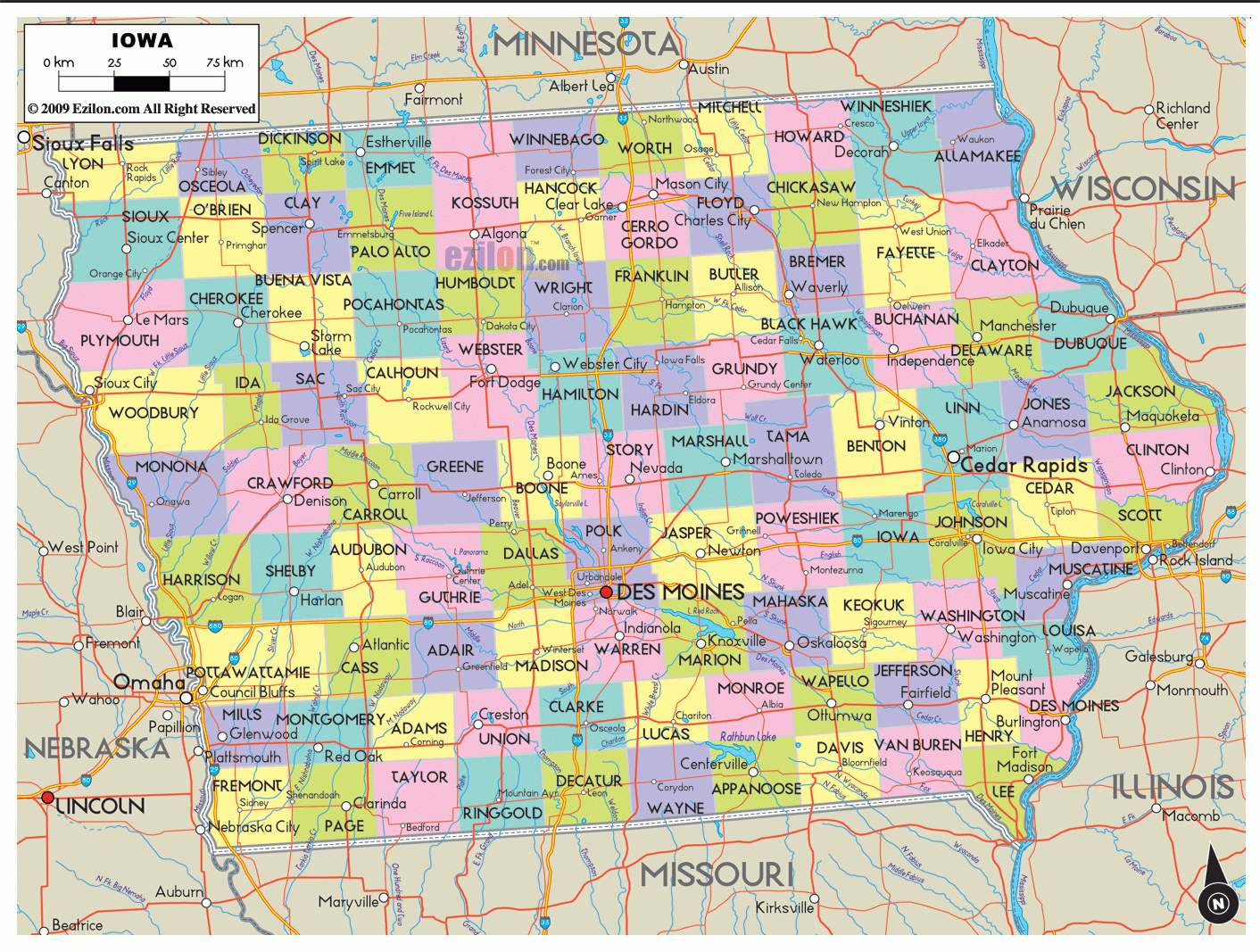 Iowa Map TravelsFinders Com