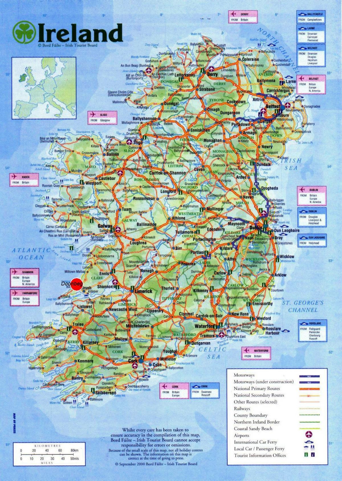 Ireland Tourist Attractions Map Map Of Ireland Showing Tourist 