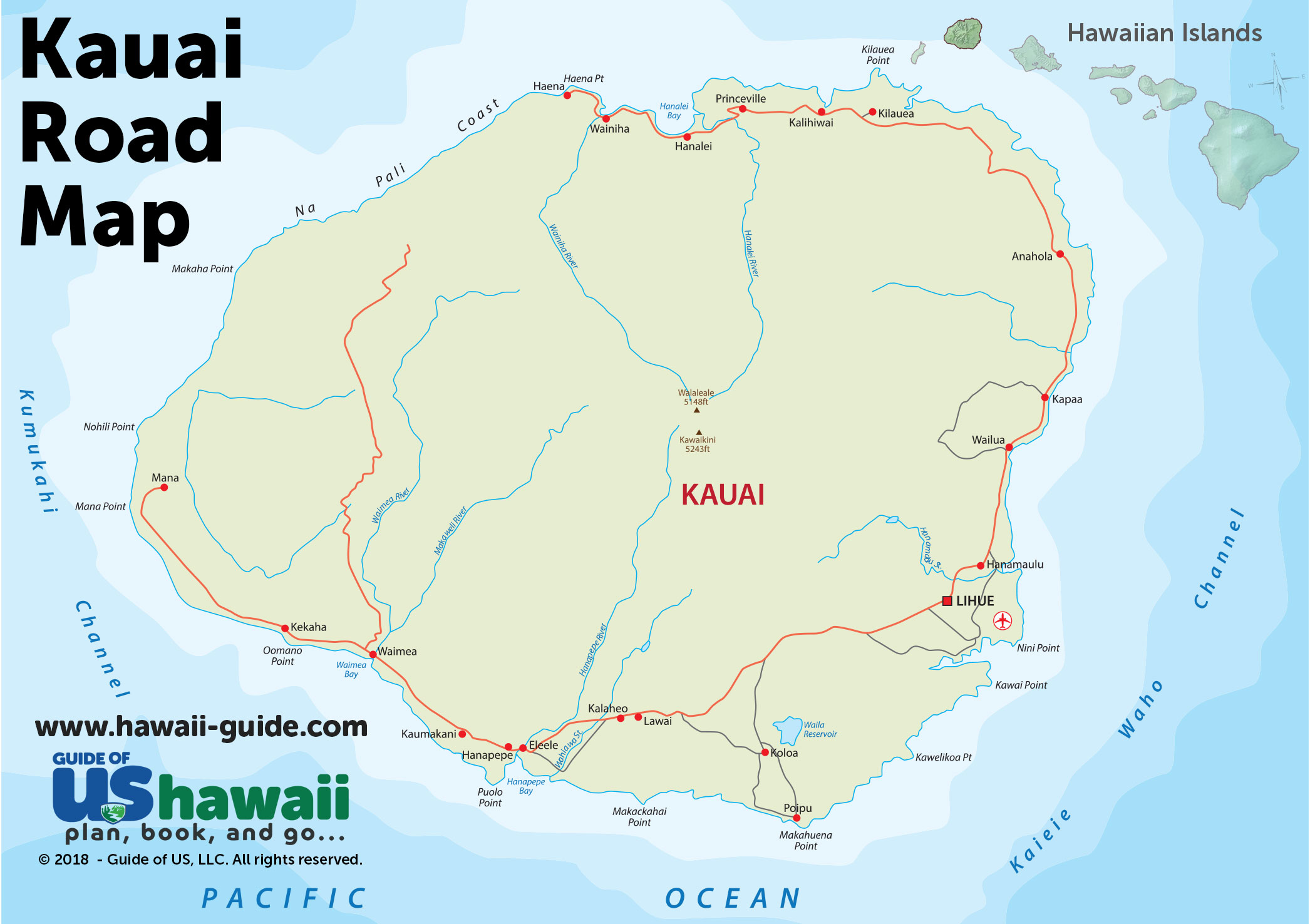 Kauai Hawaii Maps Travel Road Map Of Kauai