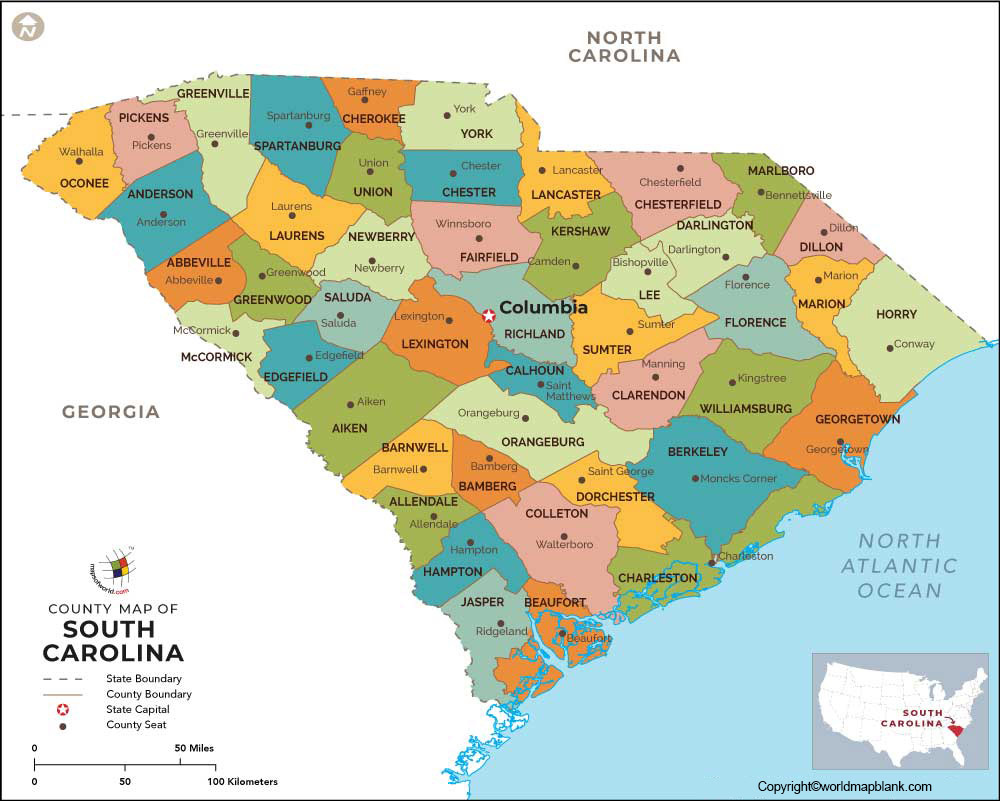 Labeled Map Of South Carolina With Cities World Map Blank And Printable