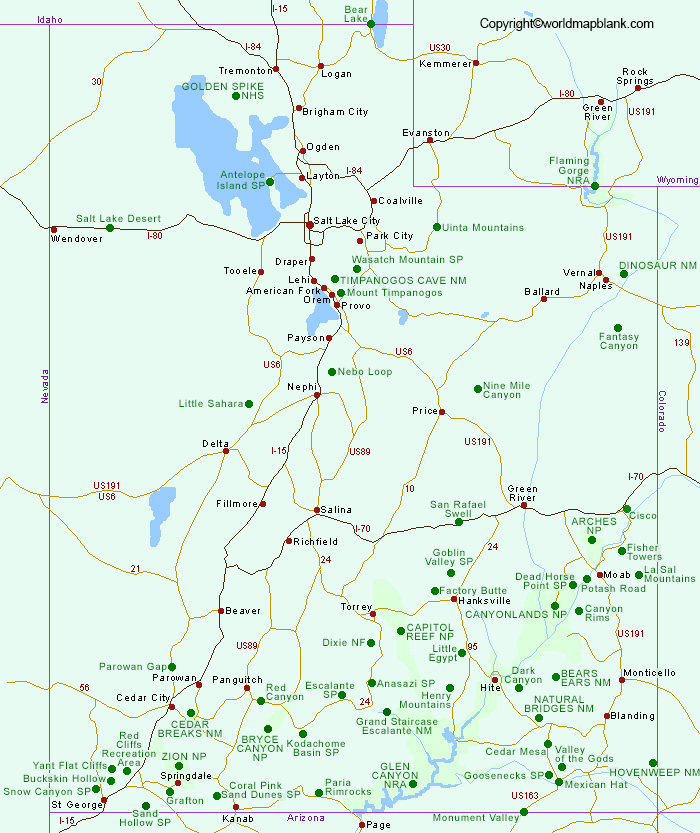 Labeled Map Of Utah With Capital Cities