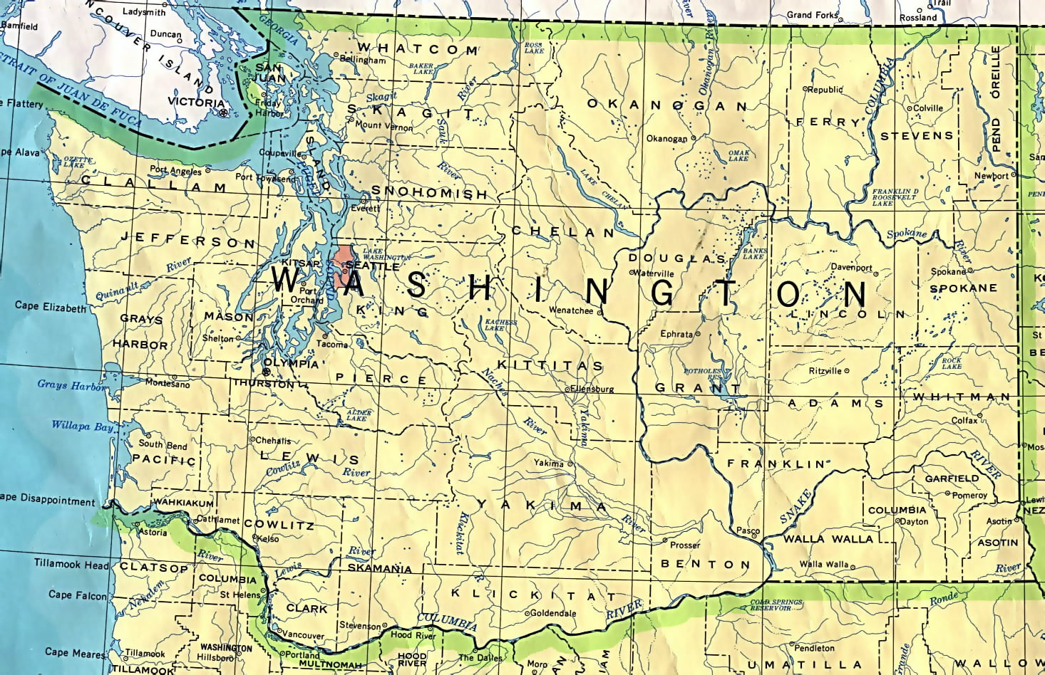 Laminated Map Administrative Map Of Washington State Poster 20 X 30 