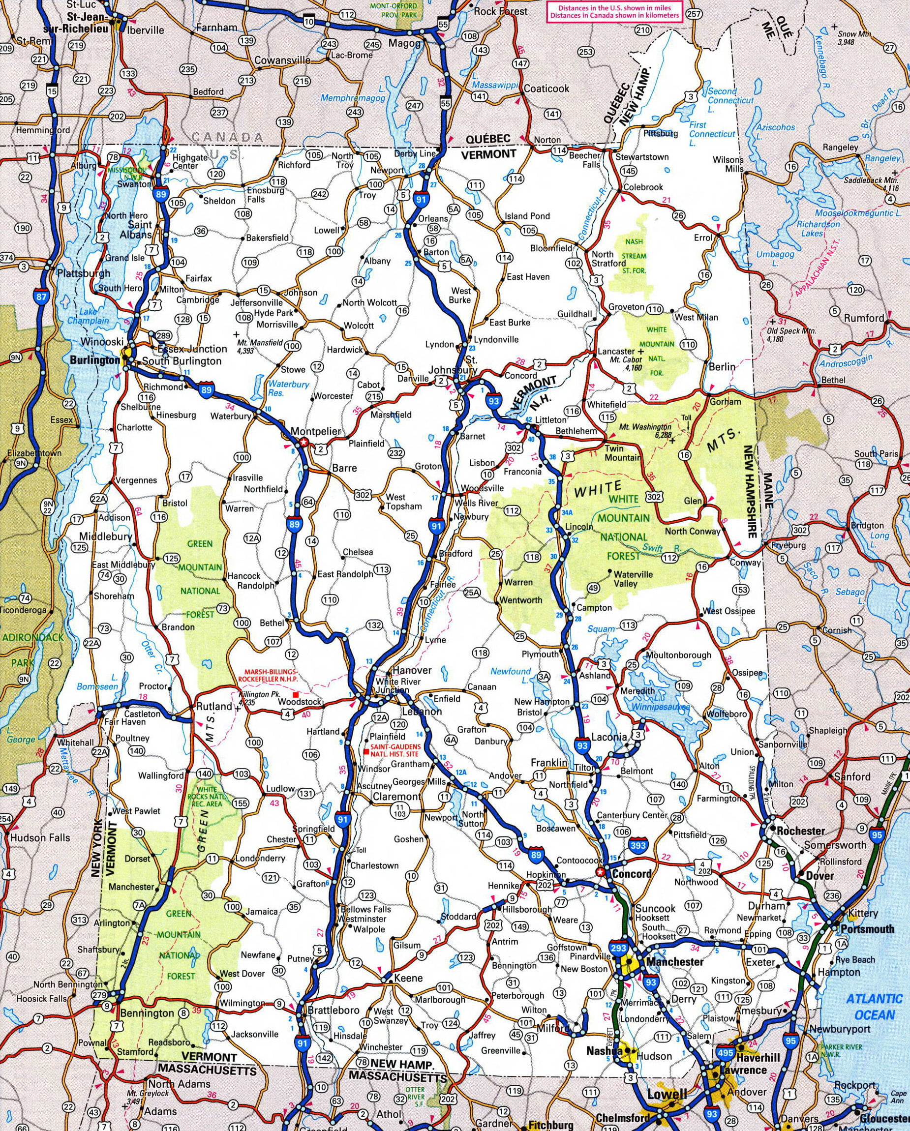 Laminated Map Large Detailed Roads And Highways Map Of Vermont State 