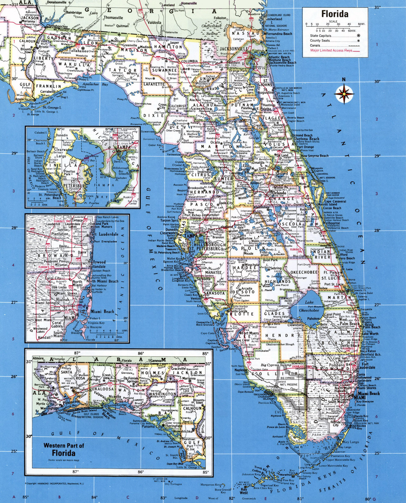 Large Detailed Administrative Map Of Florida State With Major Cities 