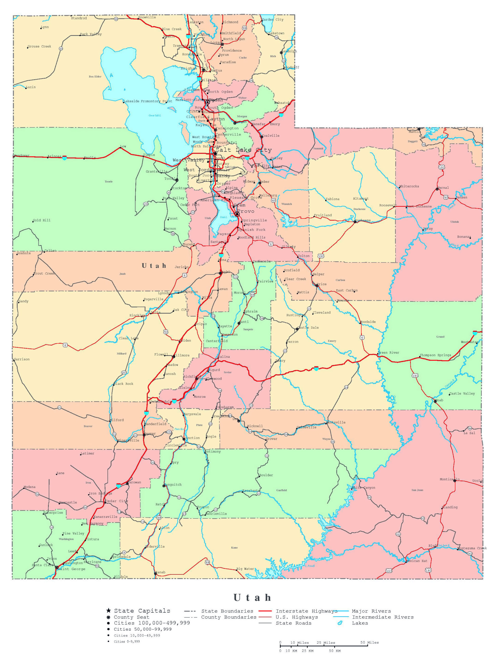 Large Detailed Administrative Map Of Utah State With Roads Highways 