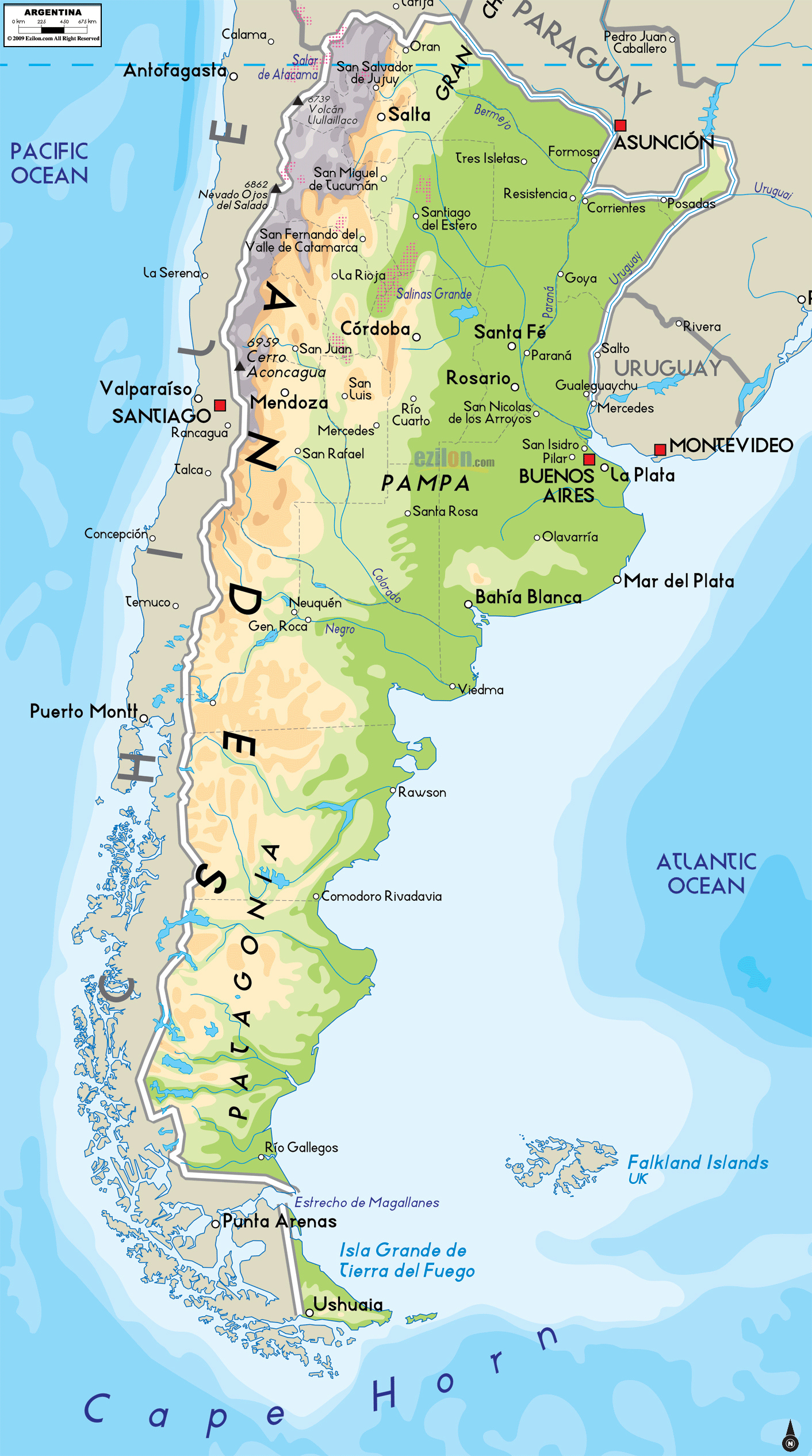 Large Detailed Physical Map Of Argentina With Cities Argentina Large 