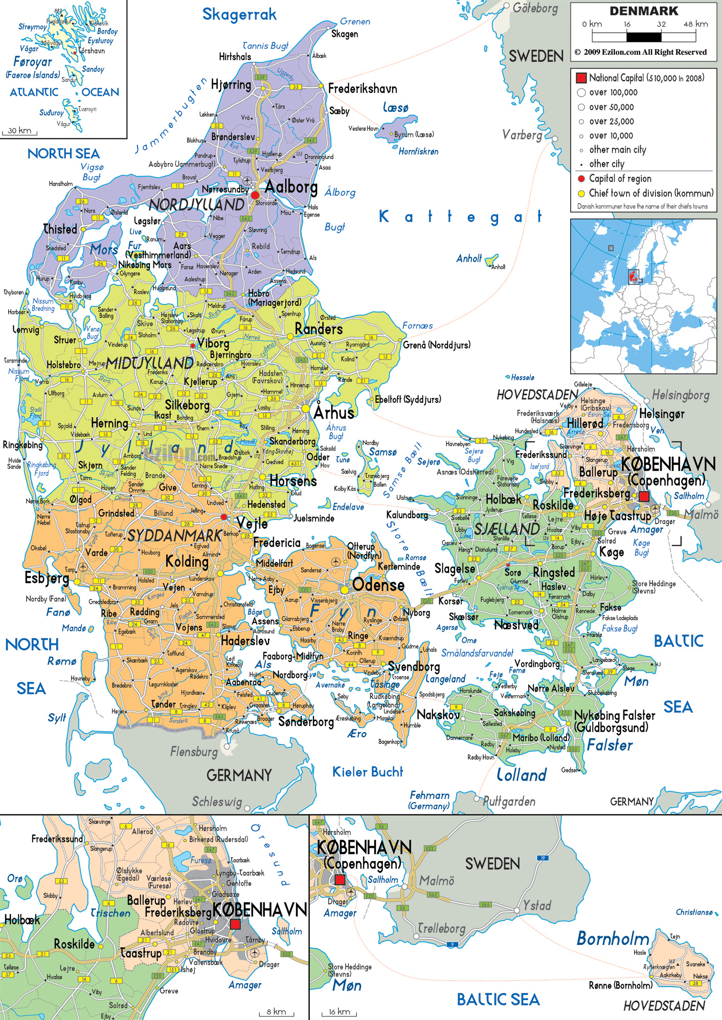 Large Detailed Political And Administrative Map Of Denmark With All 