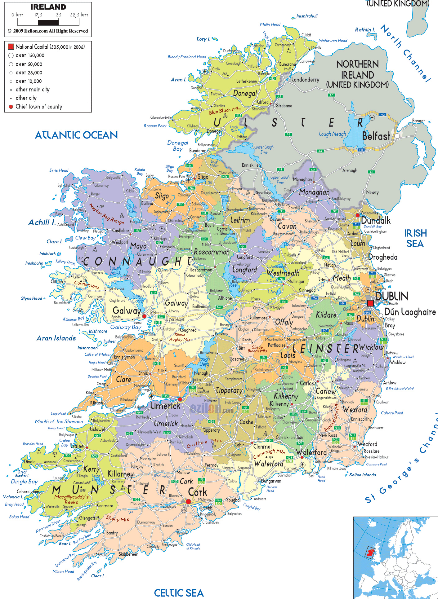 Large Detailed Political And Administrative Map Of Ireland With All 
