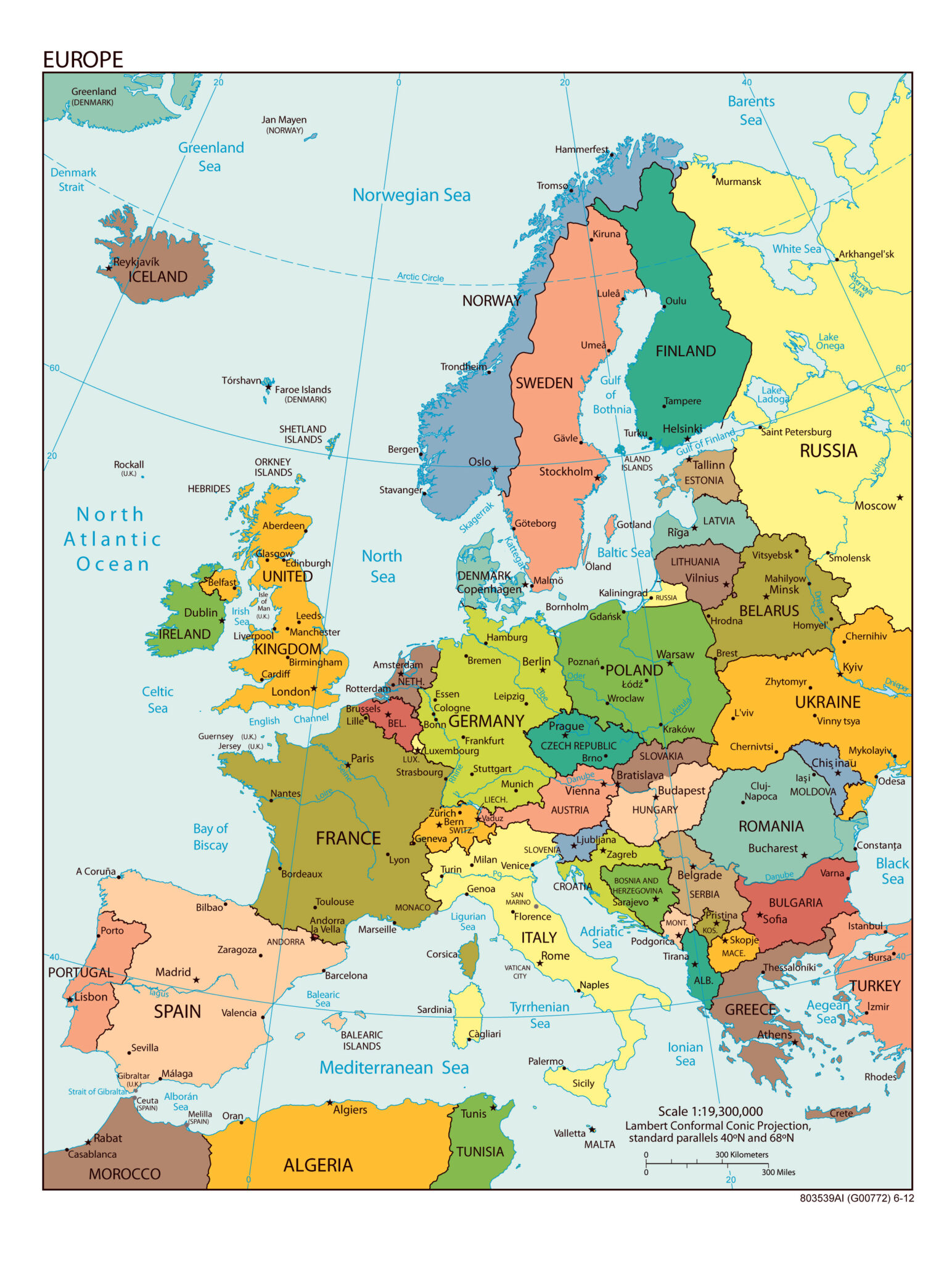 Large Detailed Political Map Of Europe With All Capitals And Major