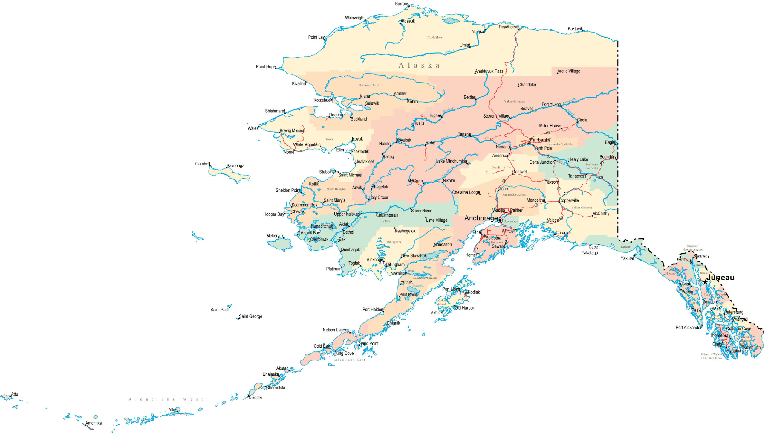 Large Detailed Road And Administrative Map Of Alaska Alaska Large 