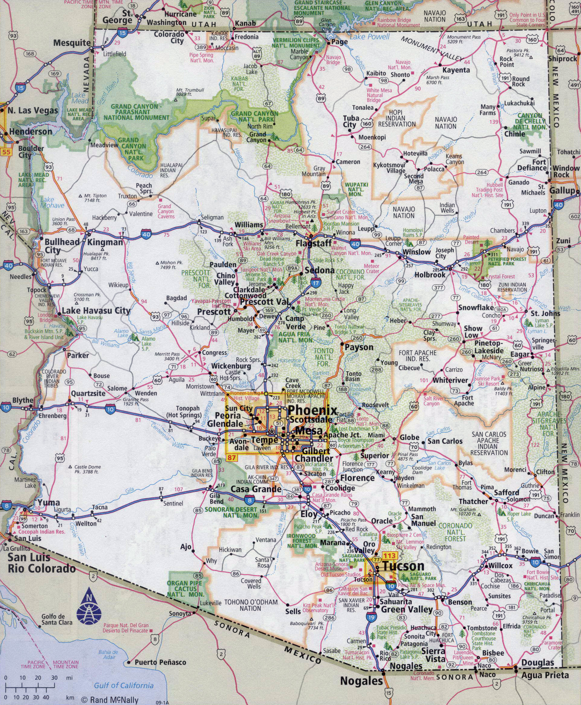 Large Detailed Road Map Of Arizona State With All Cities Vidiani 