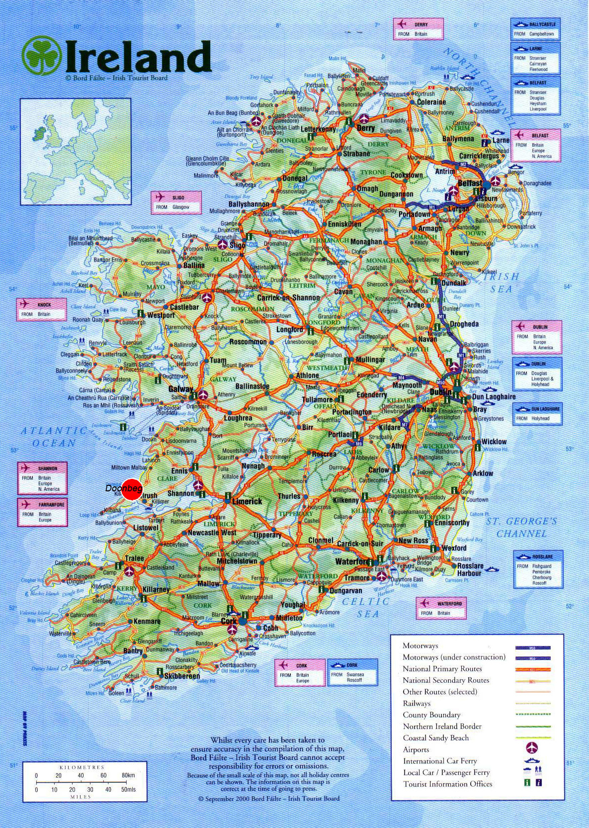 Large Detailed Road Map Of Ireland With Cities Airports And Other 