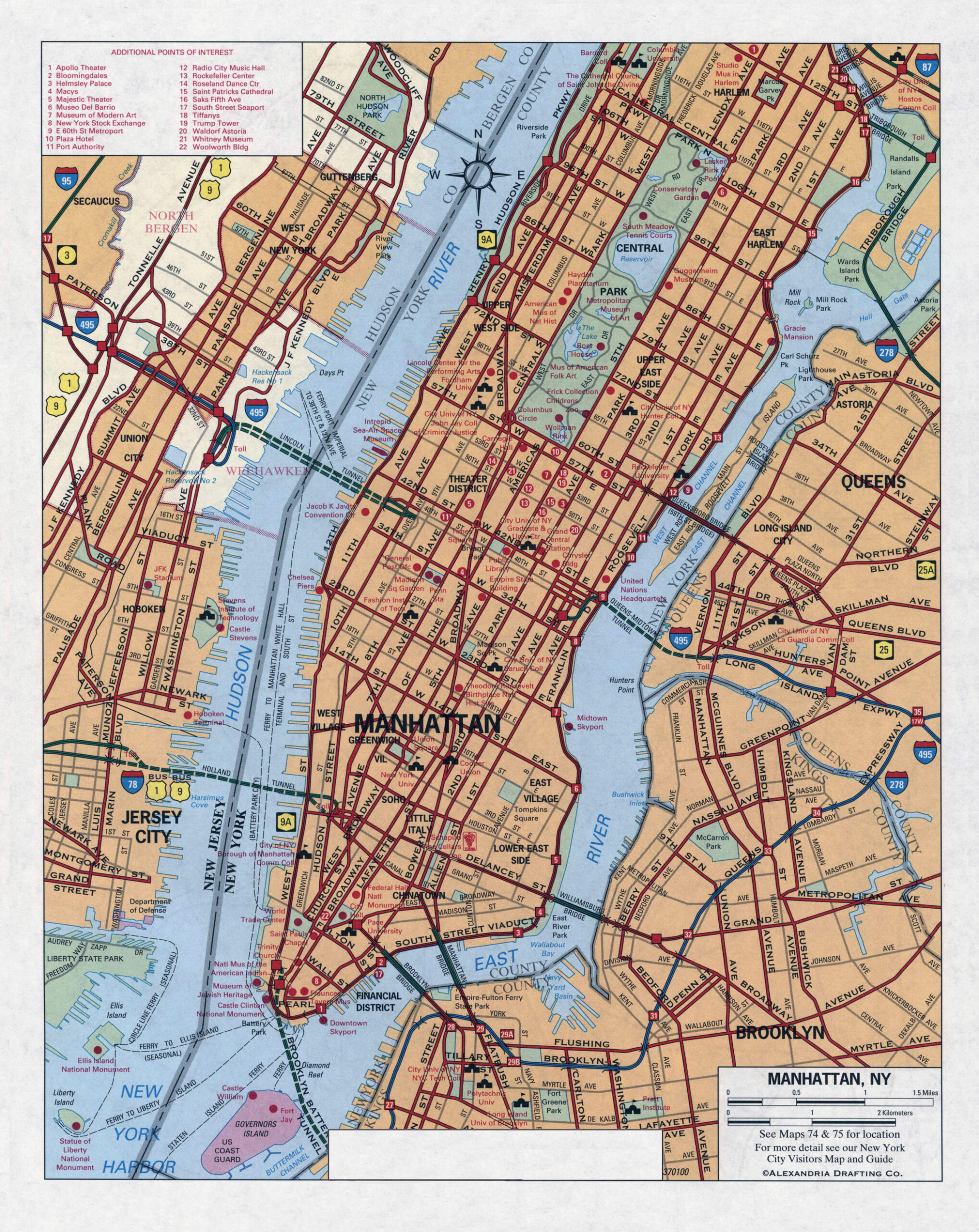 Large Detailed Road Map Of Manhattan New York City Manhattan NYC 