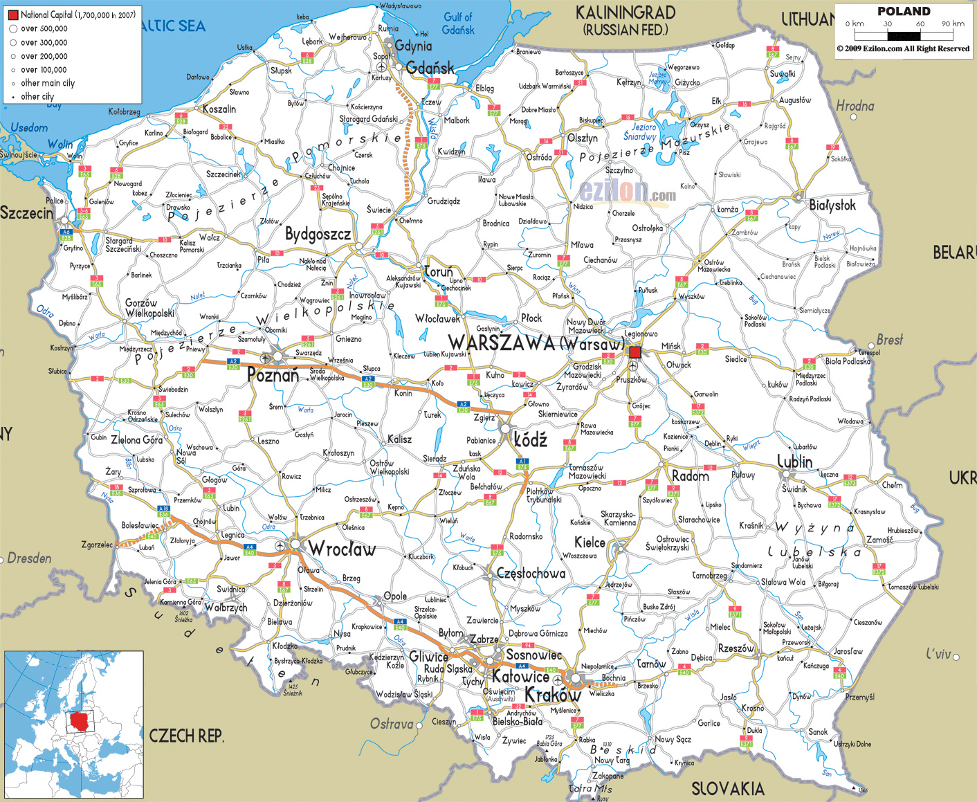 Large Detailed Road Map Of Poland With All Cities And Airports 