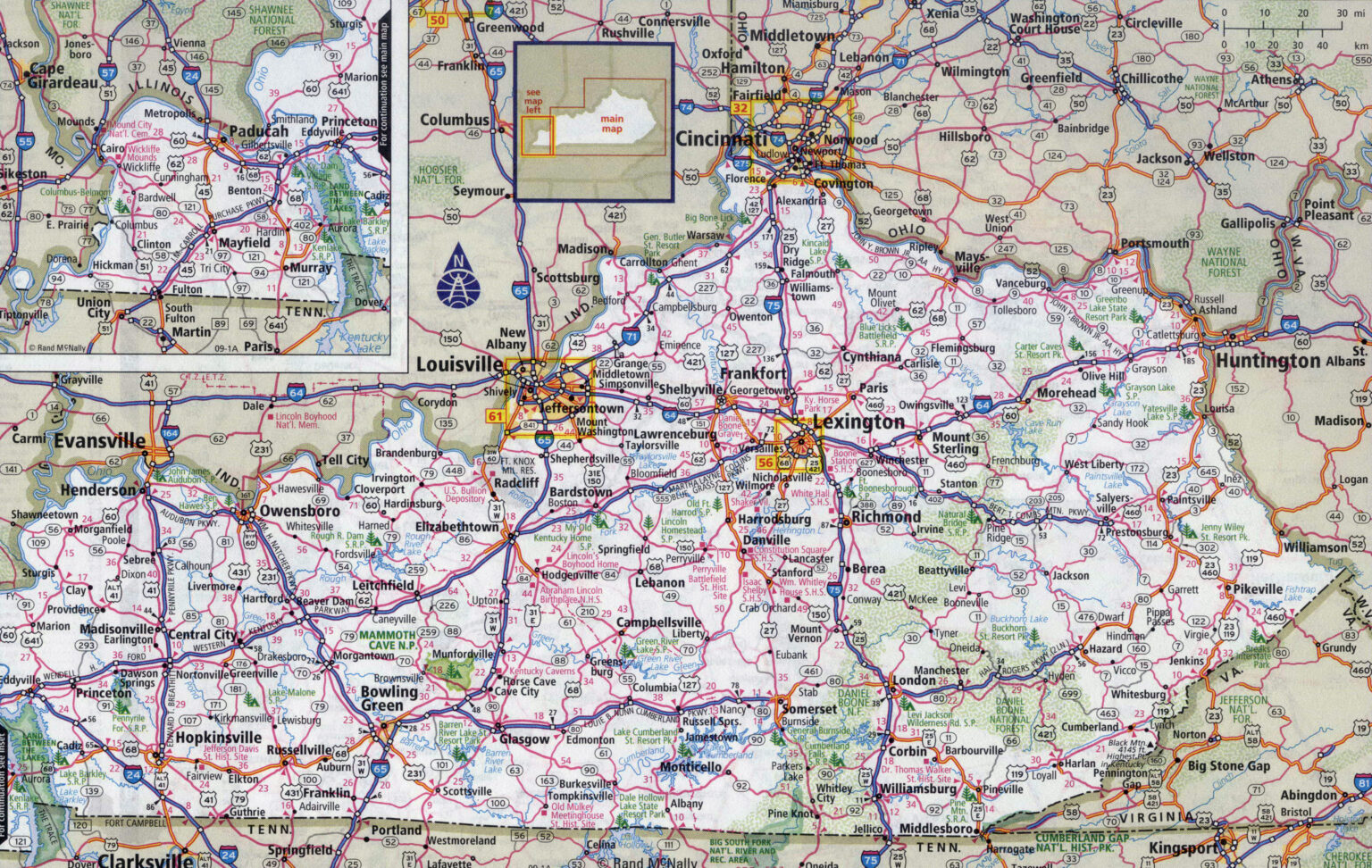 Kypost Map Large Detailed Roads And Highways Map Of Kentucky State With Cities ...