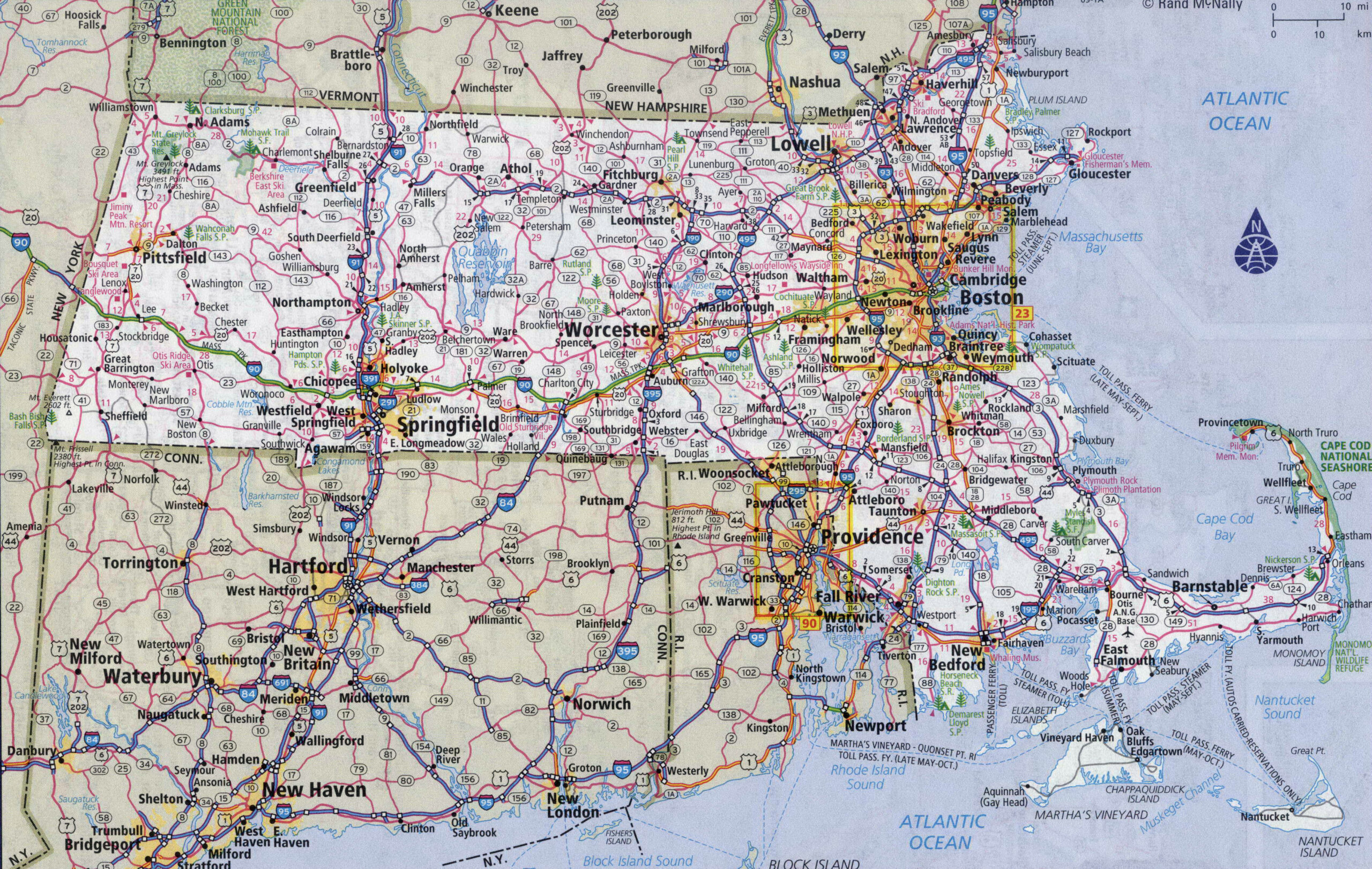 Large Detailed Roads And Highways Map Of Massachusetts State With All 