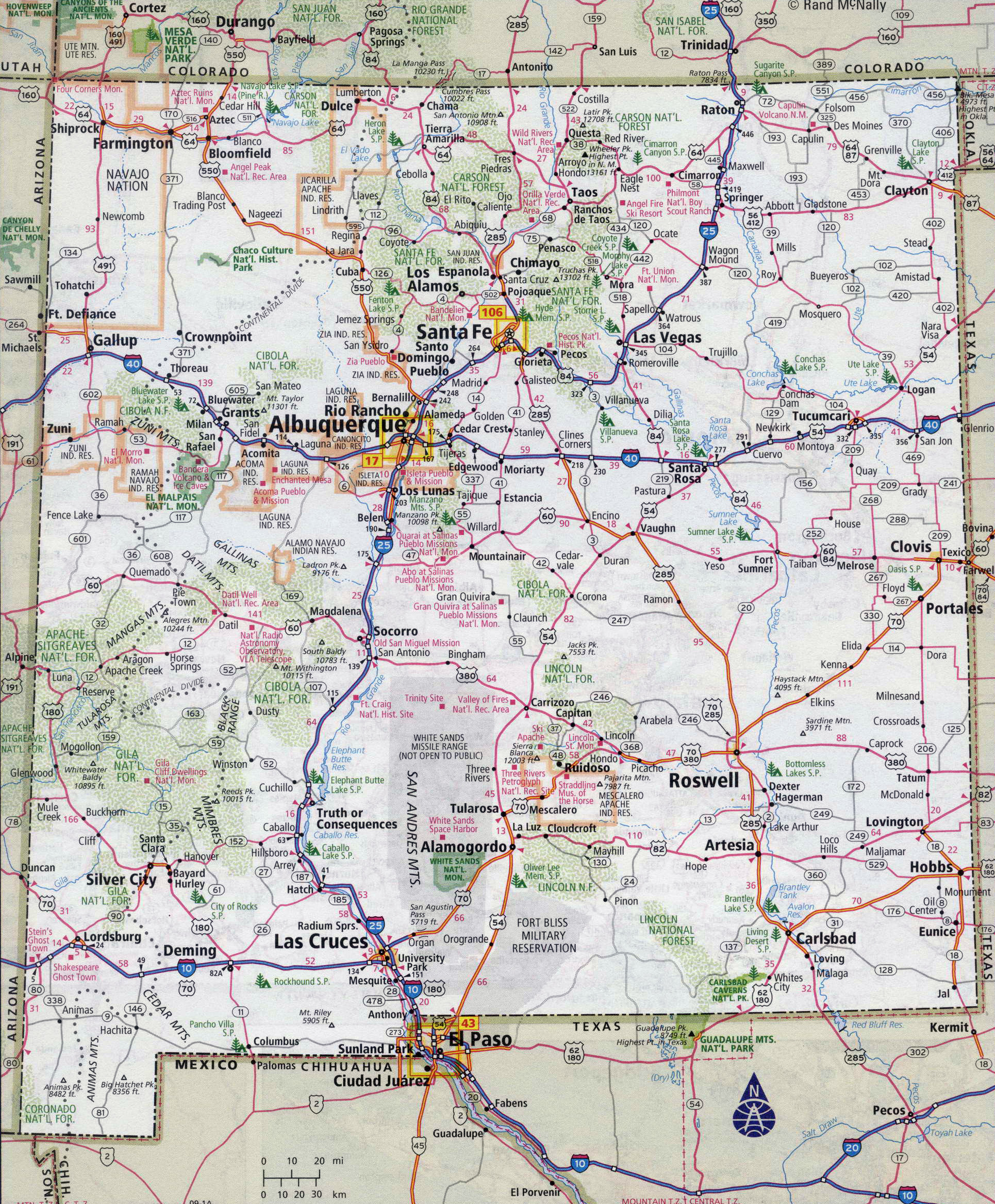 Large Detailed Roads And Highways Map Of New Mexico State With Cities 