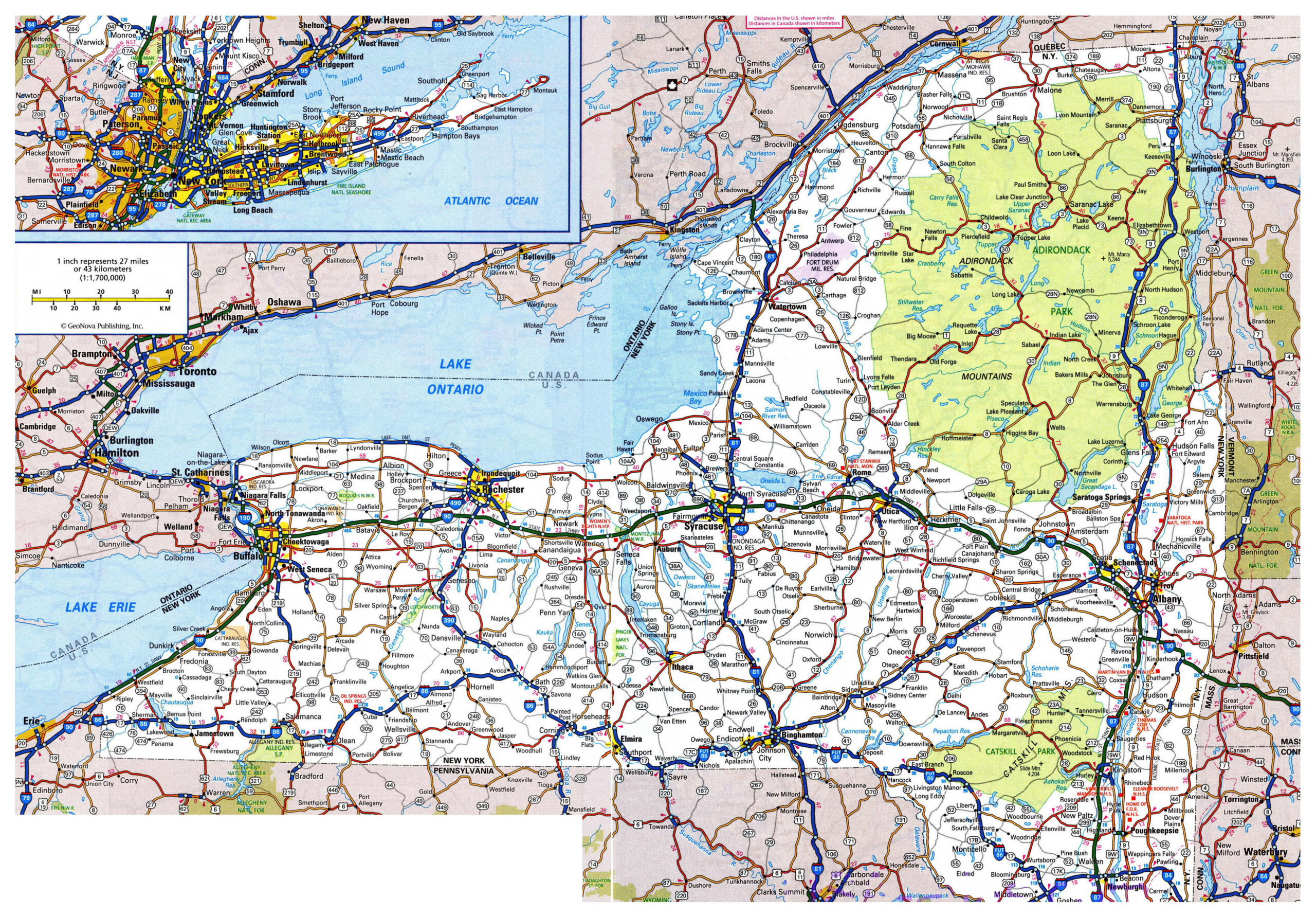 Large Detailed Roads And Highways Map Of New York State With All Cities 
